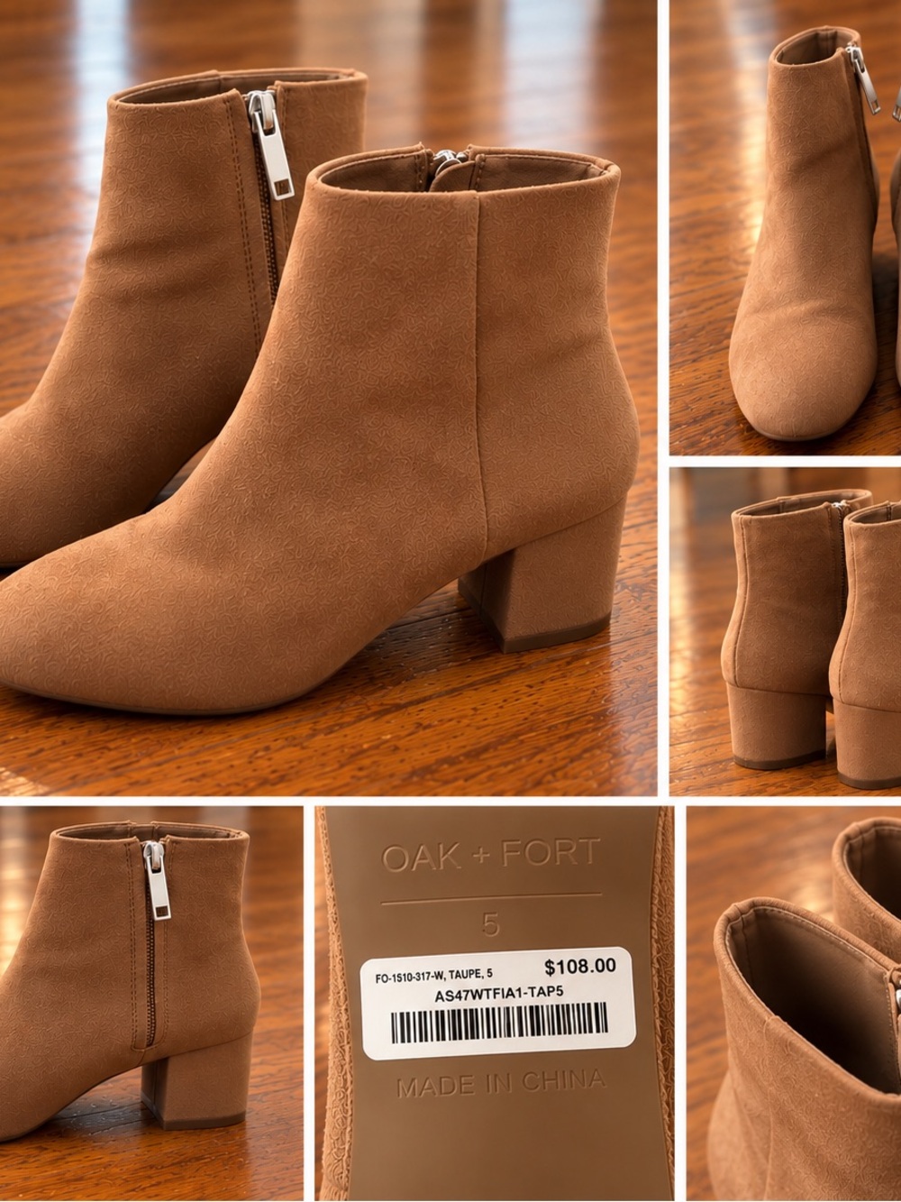 OAK + FORT Taupe Suede Block Heel Ankle Boots